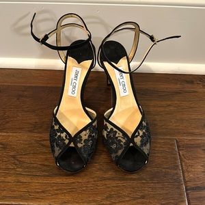 Jimmy Choo lace peep toe heels